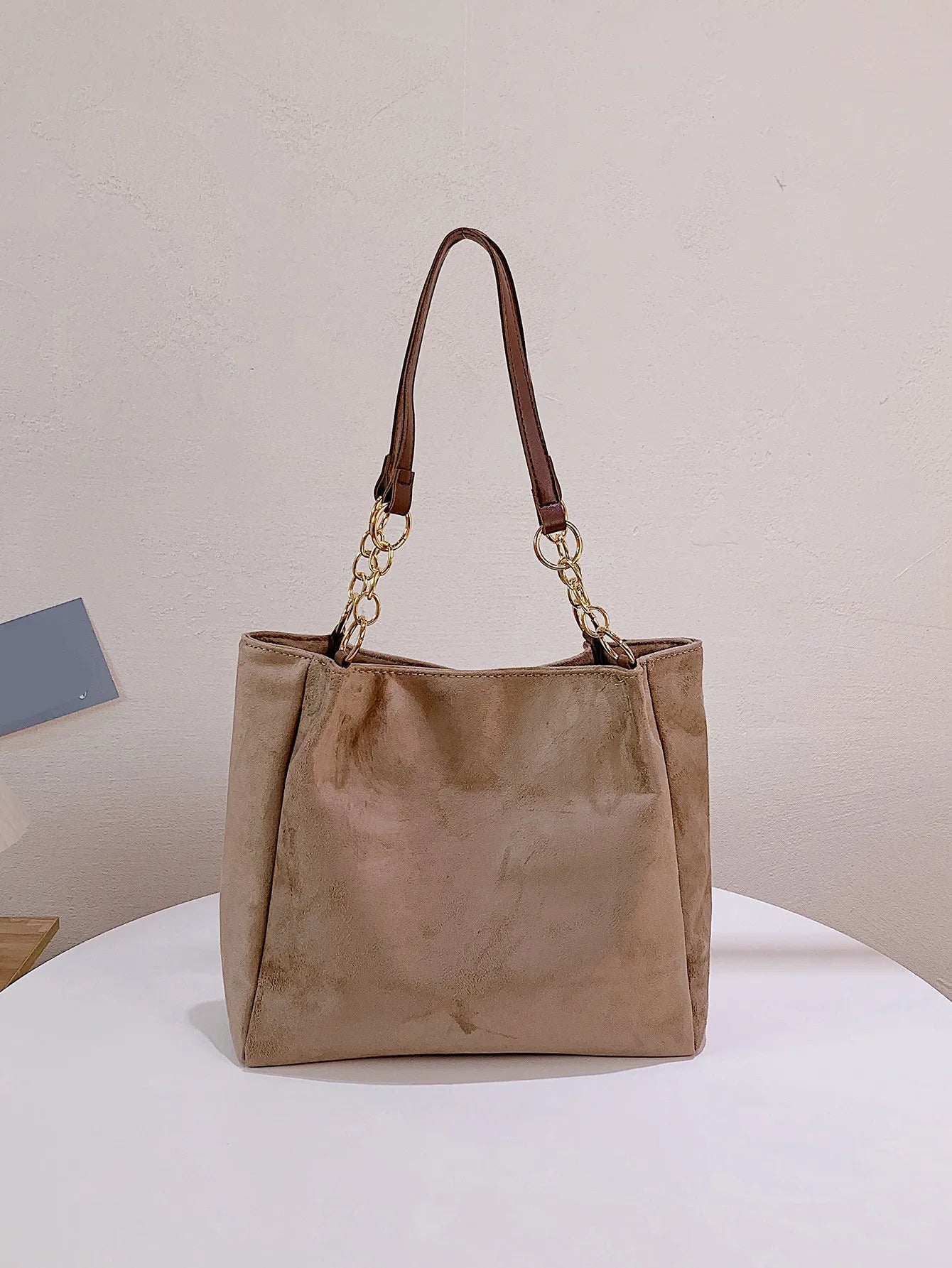 Storazone Khaki Large-Volume Suede Stylish Commuter Tote Bag For Ladies With One Shoulder Bag