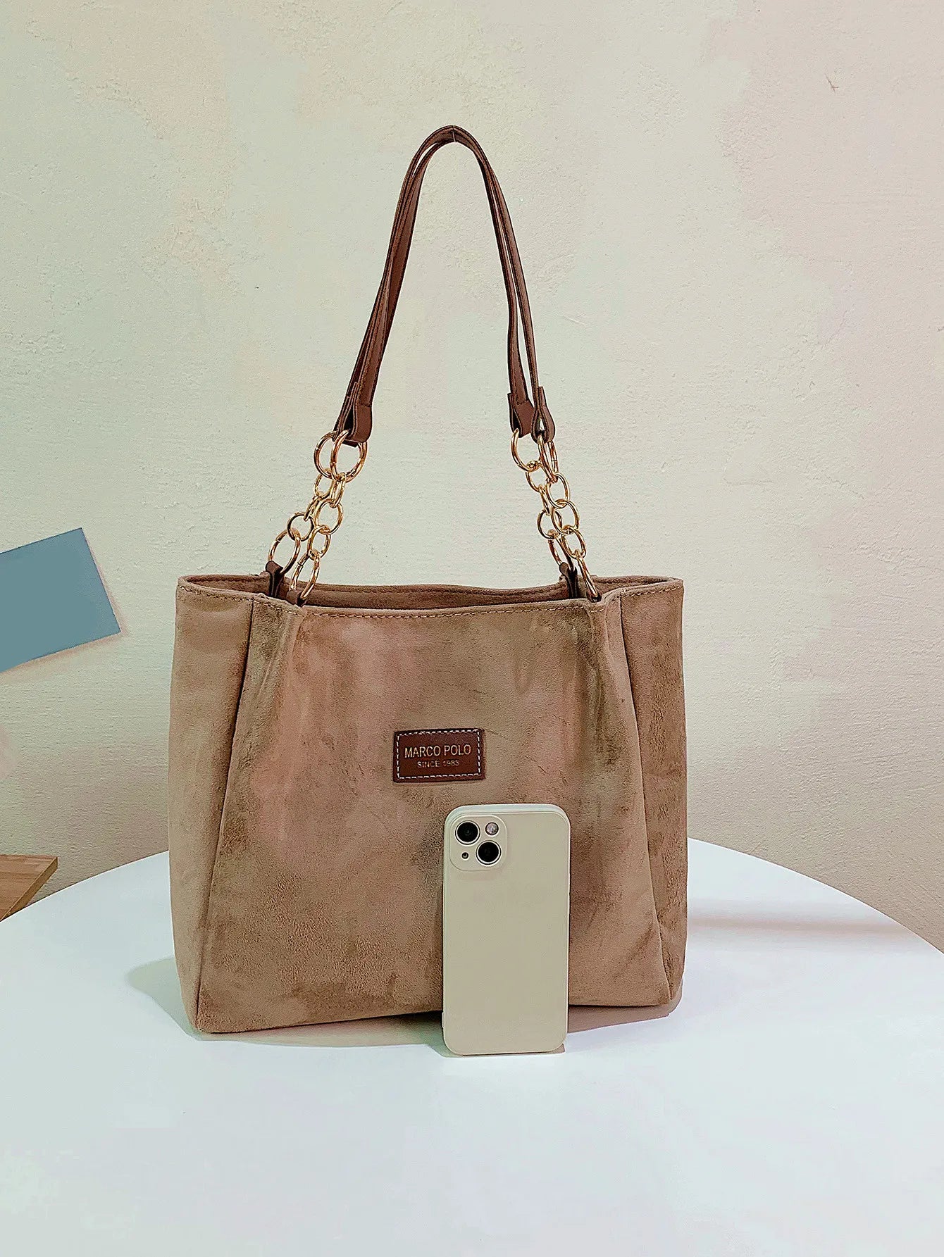 Storazone Khaki Large-Volume Suede Stylish Commuter Tote Bag For Ladies With One Shoulder Bag