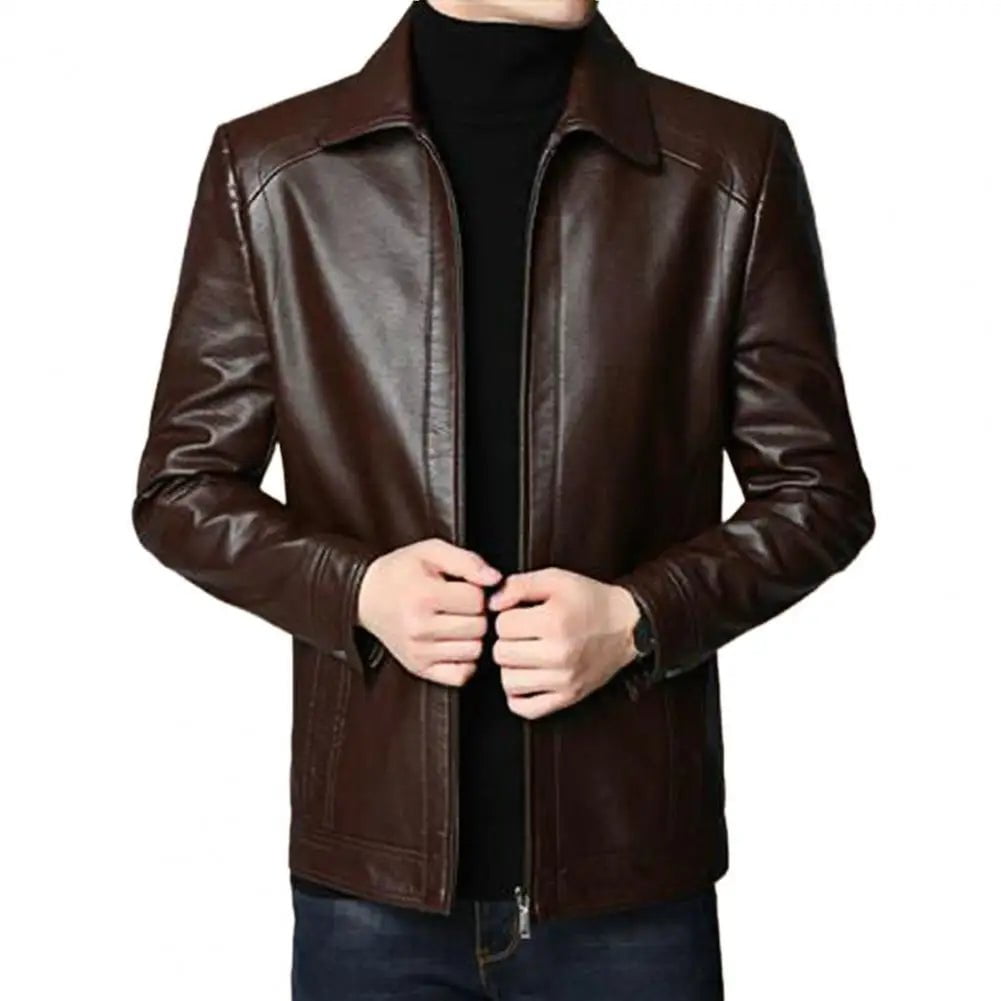 Storazone Khaki / M / CHINA Motorcycle Men Fall Jacket Stylish Protective Men's Faux Leather Motorcycle Jackets for Cool Autumn Winter Thick Warm Windproof