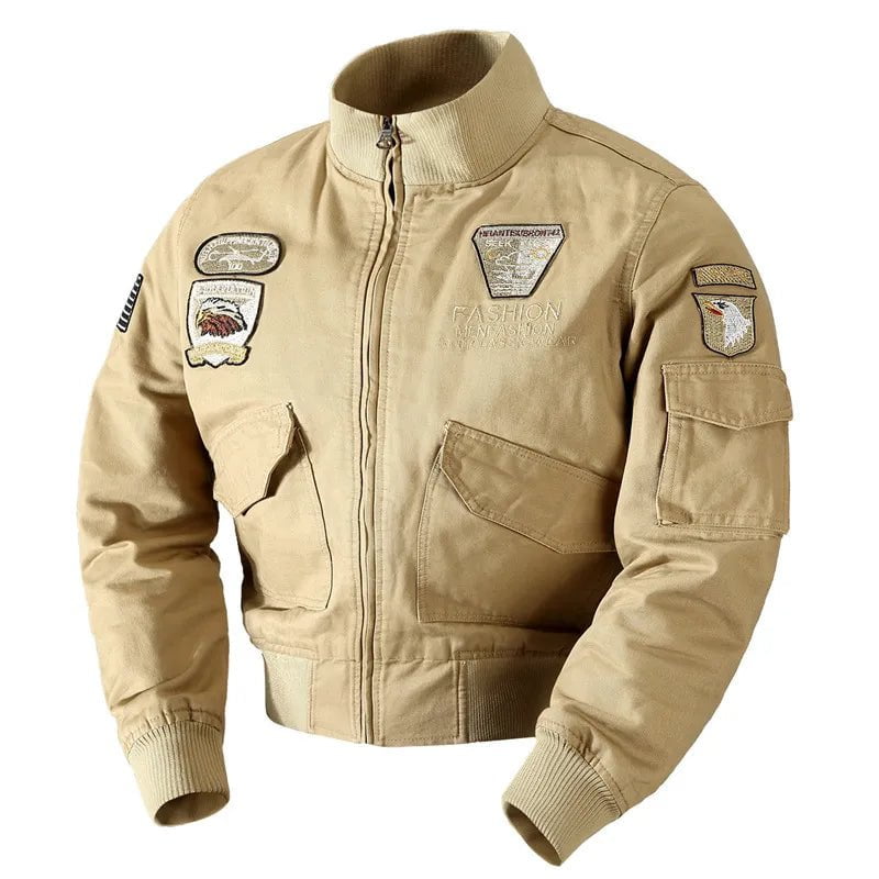 Storazone Khaki / M Men Bomber Jackets Air Force Jaquetas Slim Fit Jackets Casual Coats Good Quality Male Cotton Stand Collar Outerwear Coats 4XL