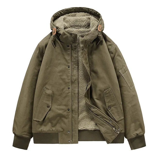 Storazone Khaki / M Outdoor Cargo Pocket Tactical Lambswool Jacket Male Winter Fleece Parka Men Thicken Cotton Hooded Coat Cold-proof Warm Jackets