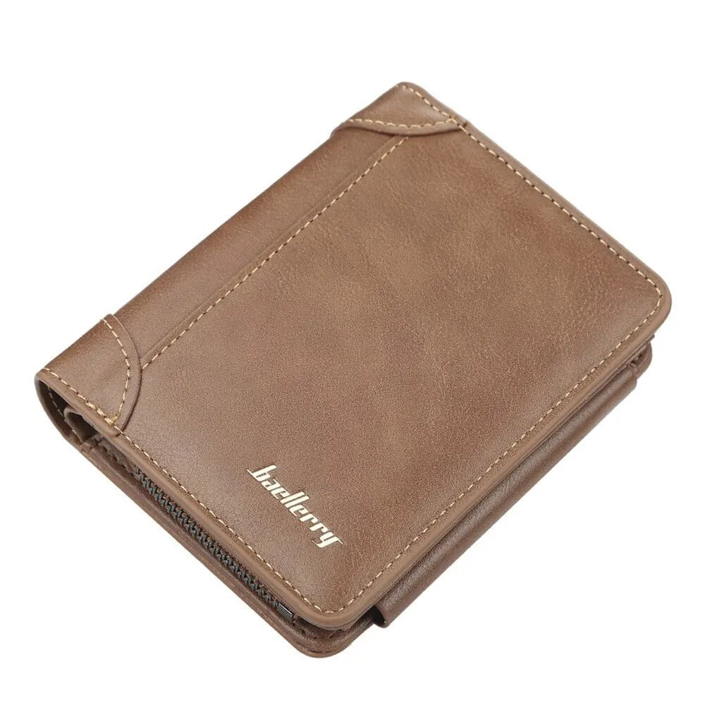Storazone khaki New PU Leather Men Wallets High Quality Zipper Short Desigh Card Holder Male Purse Vintage Coin Holder Men Wallets