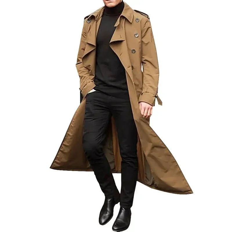 Storazone Khaki / S New 2024 Men's Overcoat Vintage Long Trench Jacket Coats Men's Business Party Casual Long Solid Windbreak Outwear Men's Clothing