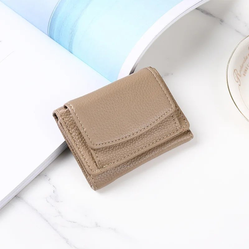 Storazone Khaki Women Men PU Leather Purses Female Cowhide Wallets Lady Small Coin Pocket Card Holder Mini Money Bag handbags Anti Rfid Wallet