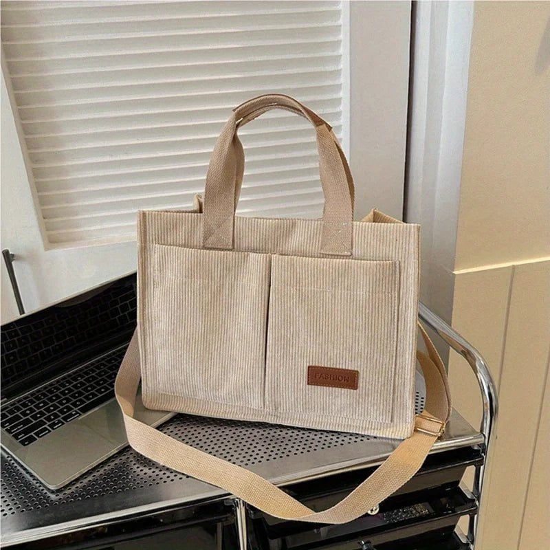 Storazone Khaki Women's Corduroy Tote Bag Large Capcity Handbags for Women Commuting Women's Bag Messenger Shoulder Bag Female Handbag