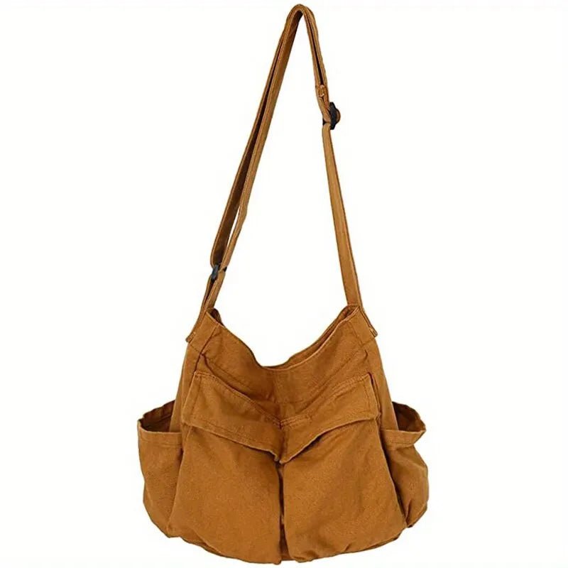 Storazone Khaki Women Vintage Handbag Canvas Teenager Shoulder Tote Bags Messenger Bags Ladies Casual Handbag Crossbody Purse