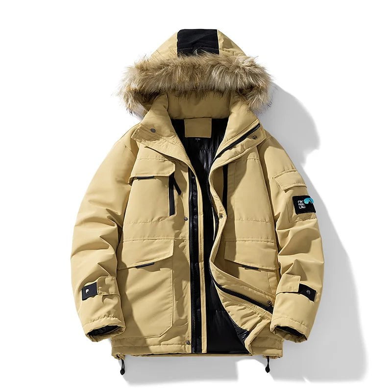 Storazone Khaki / XXS 2023 New Men Winter Parka Fleece Lined Thick Warm Hooded Fur Collar Coat Male Size Winter Plush Jacket Autumn Work Outwearing