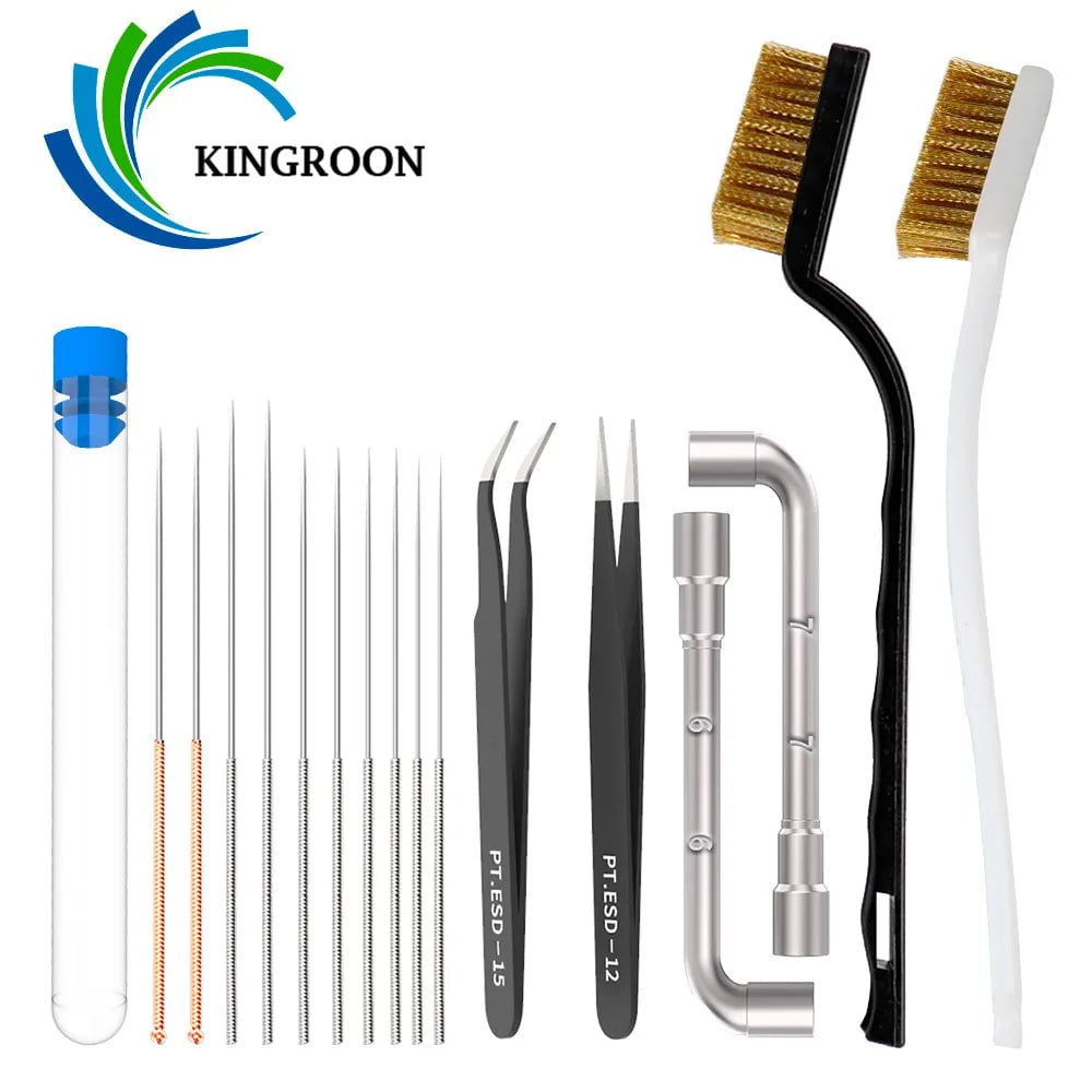 Storazone KINGROON 3D Printer Cleaner Tool Copper Wire Brush Toothbrush Nozzle Cleaning Needle 3D Printer Parts Cleaning Tool Wrench Kit