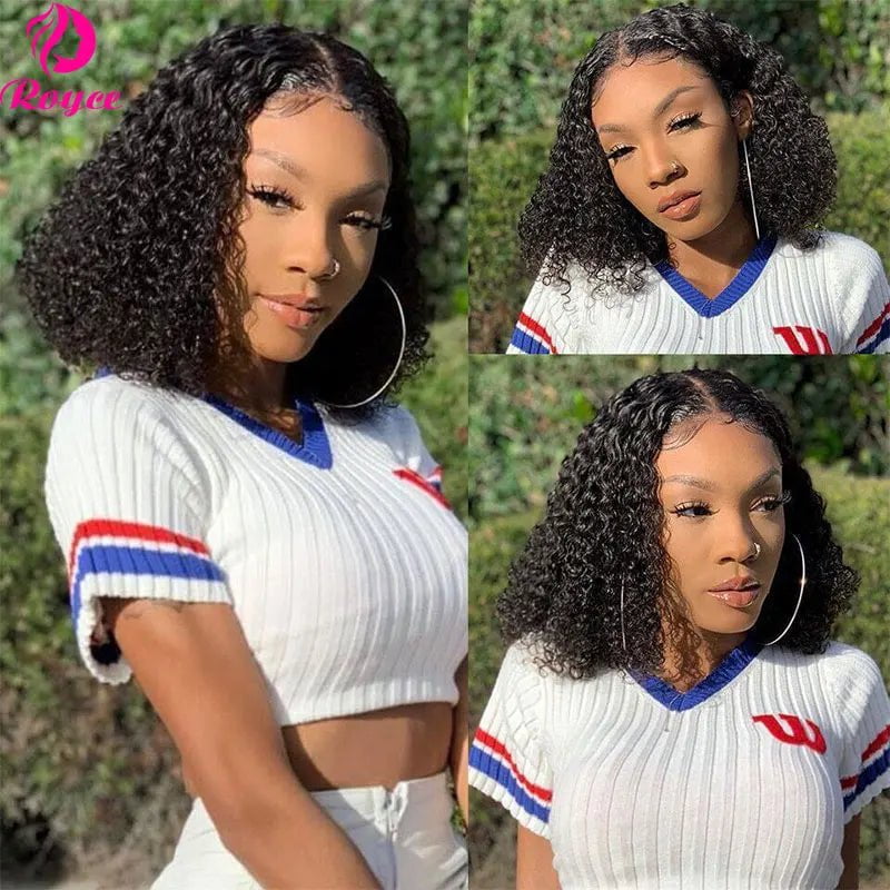 Storazone Kinky Curly Edged Short Bob Human Hair Wigs 13x4 Transparent Lace Front Wigs For Women Human Hair Remy 4x4 Closure Soft Bob Wig