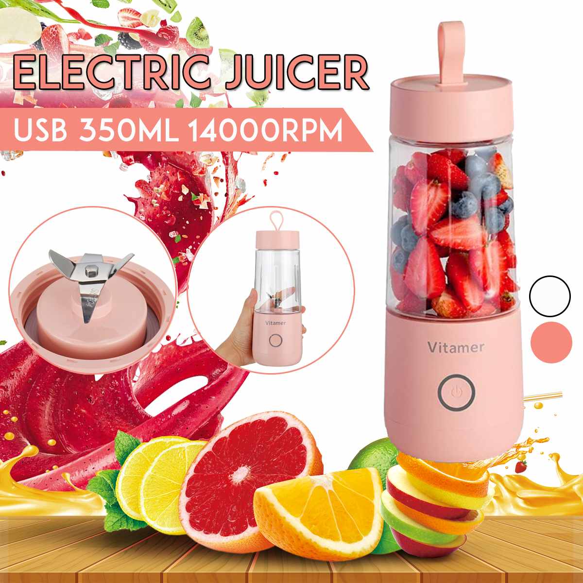 STORAZONE Kitchen 350ml Portable Blender Juicer Electric USB Rechargeable Mixer Smoothie Slushy Cup Fresh Juice Blender Bottle USB Charging Kitchen Gadgets