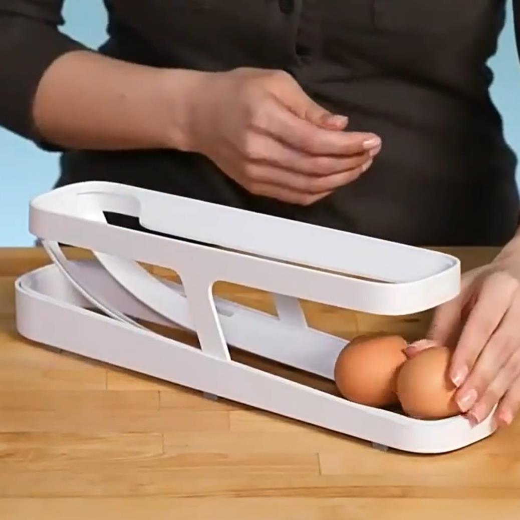 STORAZONE Kitchen Automatic Scrolling Egg Rack Holder Storage Box Egg Basket Container Organizer Rolldown Refrigerator Egg Dispenser For Kitchen Gadgets