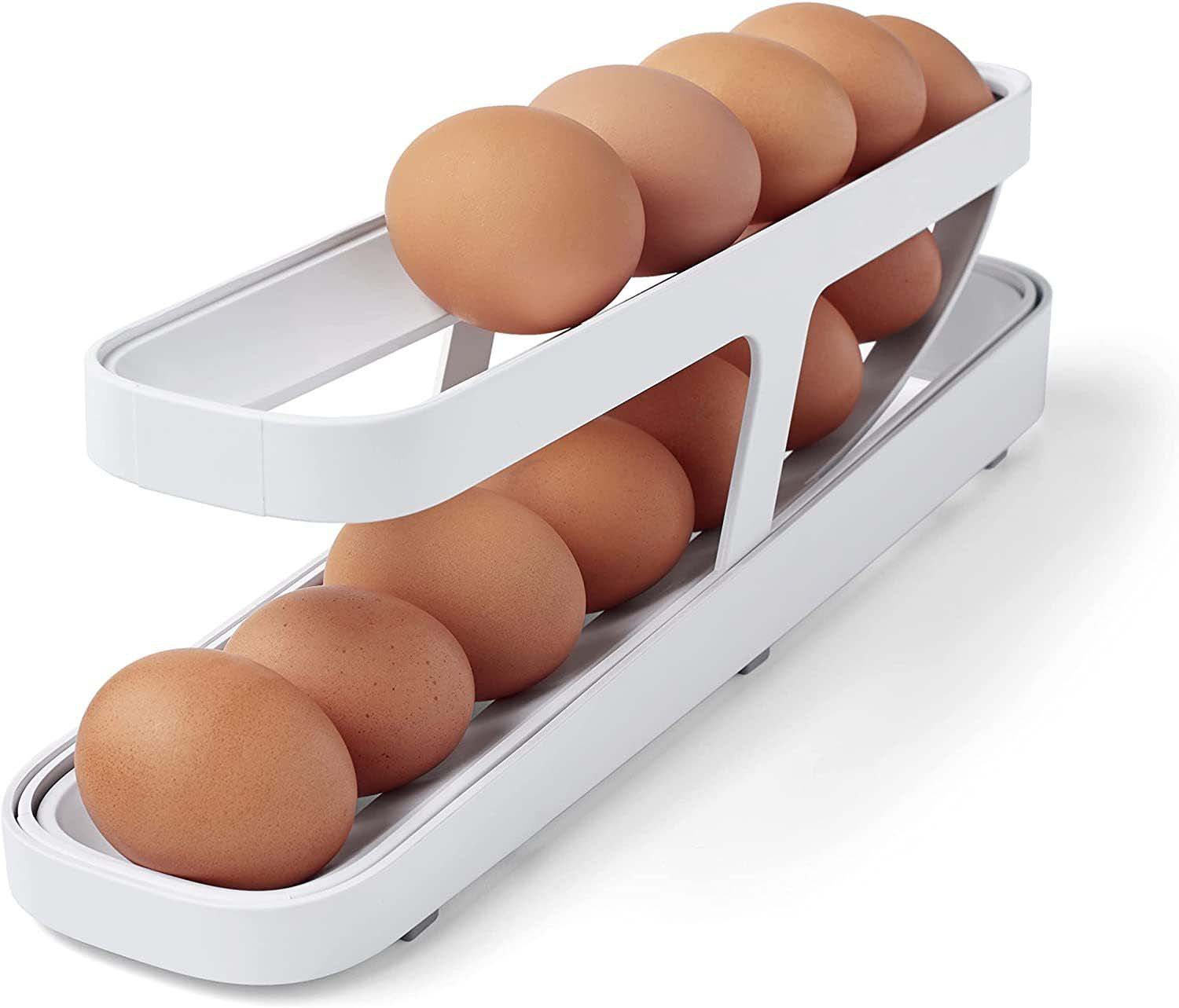 STORAZONE Kitchen Automatic Scrolling Egg Rack Holder Storage Box Egg Basket Container Organizer Rolldown Refrigerator Egg Dispenser For Kitchen Gadgets