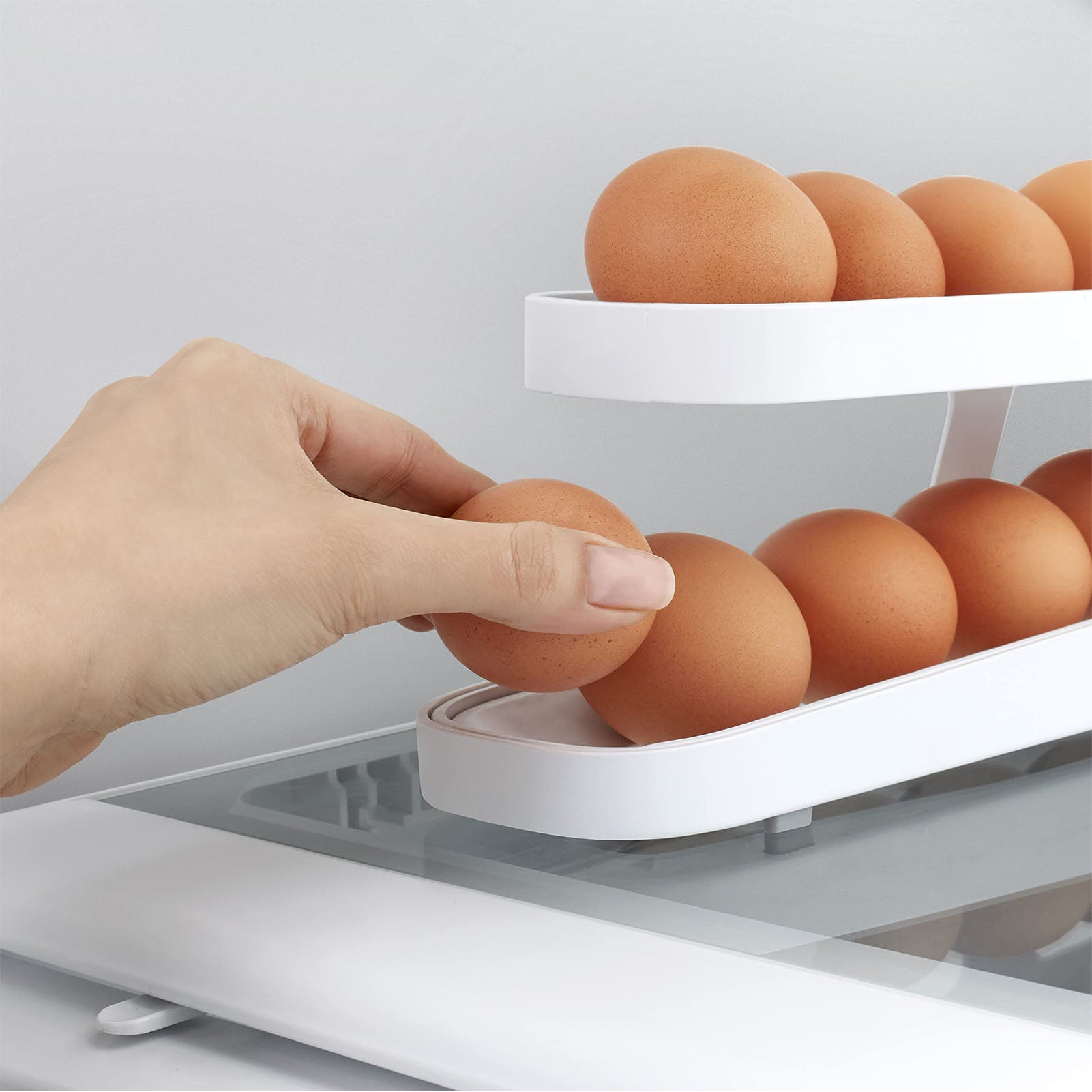 STORAZONE Kitchen Automatic Scrolling Egg Rack Holder Storage Box Egg Basket Container Organizer Rolldown Refrigerator Egg Dispenser For Kitchen Gadgets