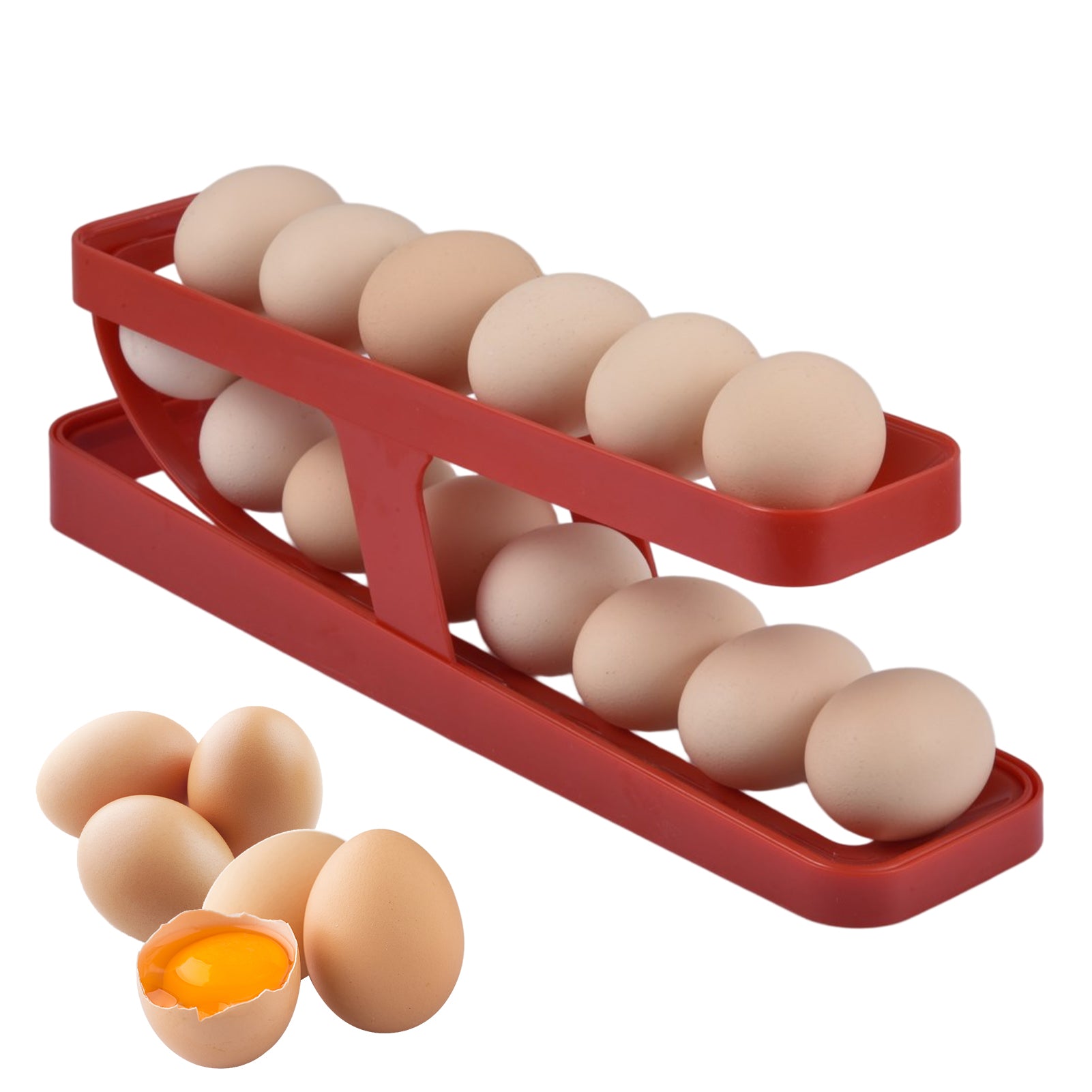 STORAZONE Kitchen Automatic Scrolling Egg Rack Holder Storage Box Egg Basket Container Organizer Rolldown Refrigerator Egg Dispenser For Kitchen Gadgets