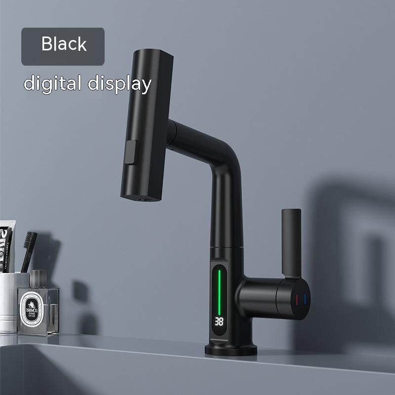 STORAZONE Kitchen Black Digital Display Intelligent Digital Display Faucet Pull-out Basin Faucet Temperature Digital Display Rotation