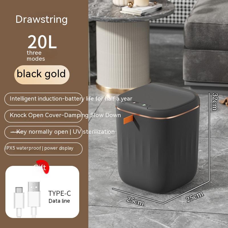 STORAZONE Kitchen Black Gold / 20L Smart Trash Can With Lid For Bedroom And Living Room Kitchen Storage Box Trash Can Induction Small Car Box Automatic Smart Dustbin Smart Trash Bin