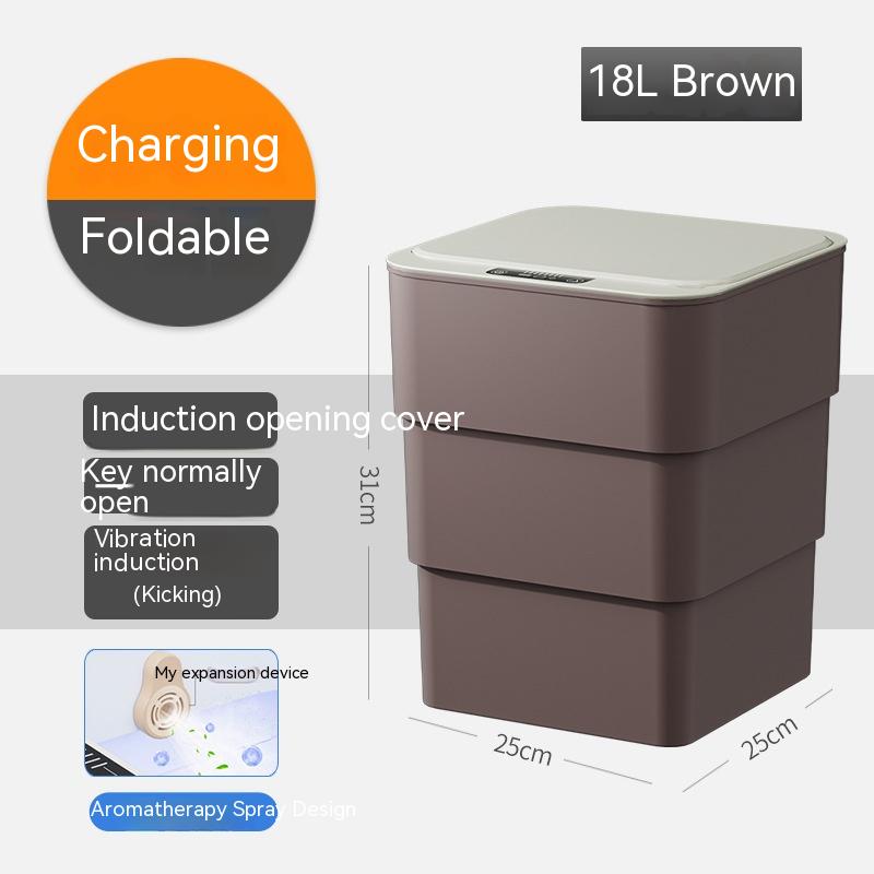 STORAZONE Kitchen Brown base version / 18L Smart Trash Can With Lid For Bedroom And Living Room Kitchen Storage Box Trash Can Induction Small Car Box Automatic Smart Dustbin Smart Trash Bin