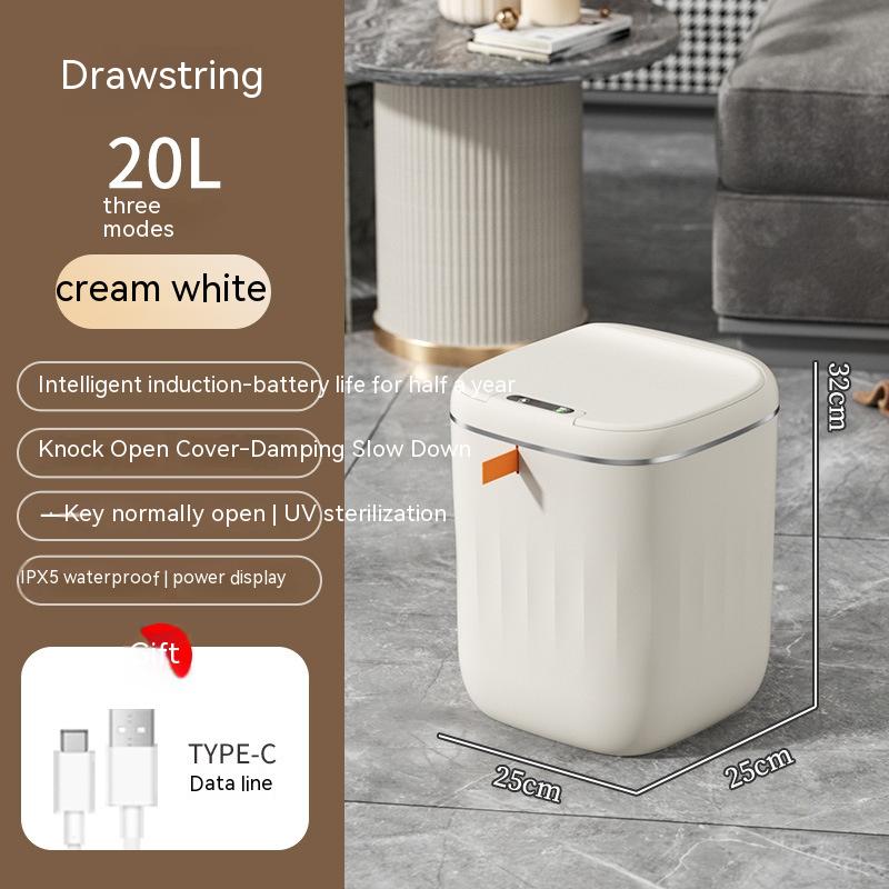 STORAZONE Kitchen Cream white / 20L Smart Trash Can With Lid For Bedroom And Living Room Kitchen Storage Box Trash Can Induction Small Car Box Automatic Smart Dustbin Smart Trash Bin