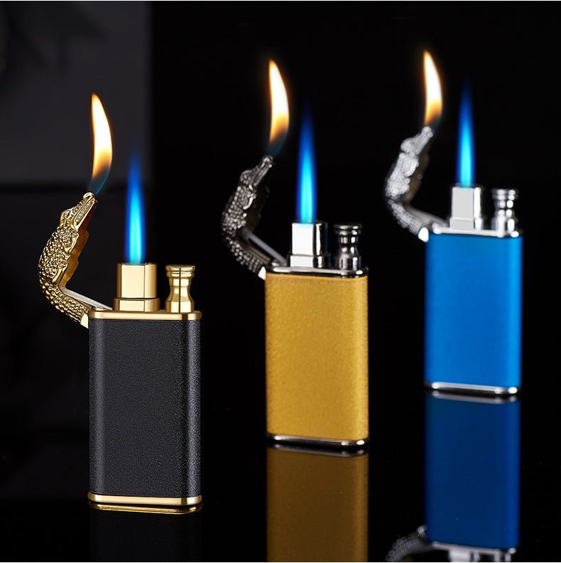 STORAZONE Kitchen Creative Blue Flame Lighter Dolphin Dragon Tiger Double Fire Metal Winproof Lighter Inflatable Lighter