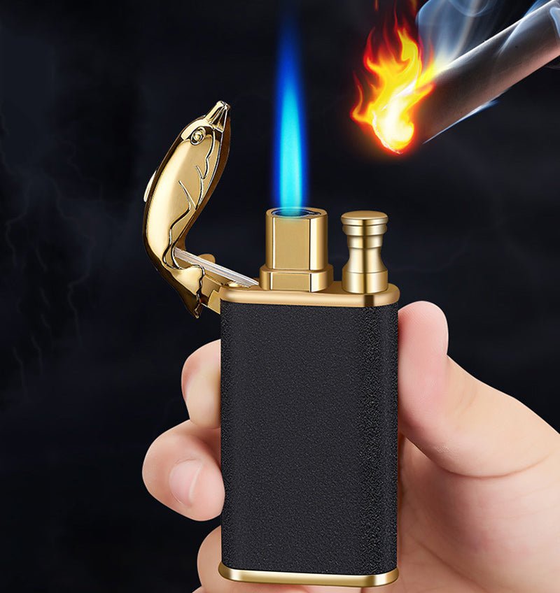 STORAZONE Kitchen Creative Blue Flame Lighter Dolphin Dragon Tiger Double Fire Metal Winproof Lighter Inflatable Lighter
