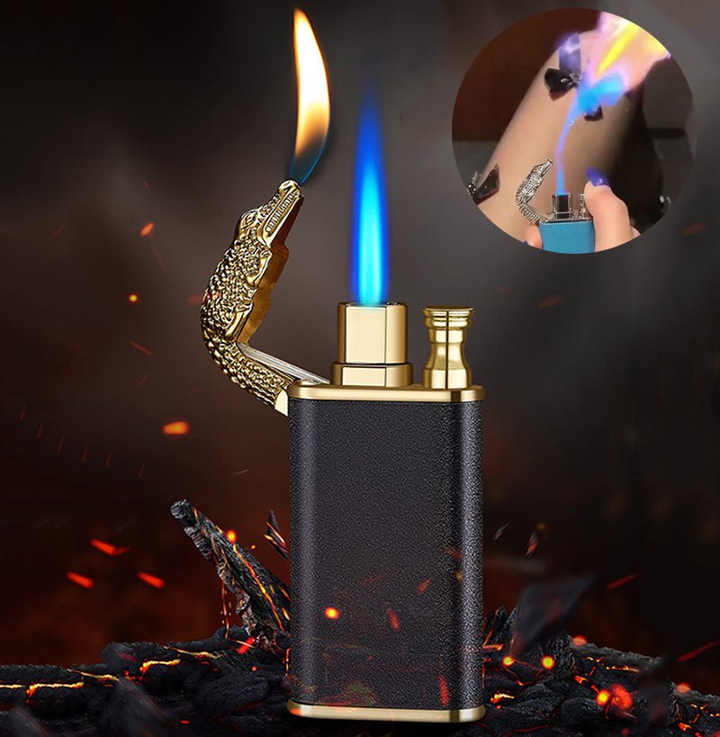 STORAZONE Kitchen Creative Blue Flame Lighter Dolphin Dragon Tiger Double Fire Metal Winproof Lighter Inflatable Lighter
