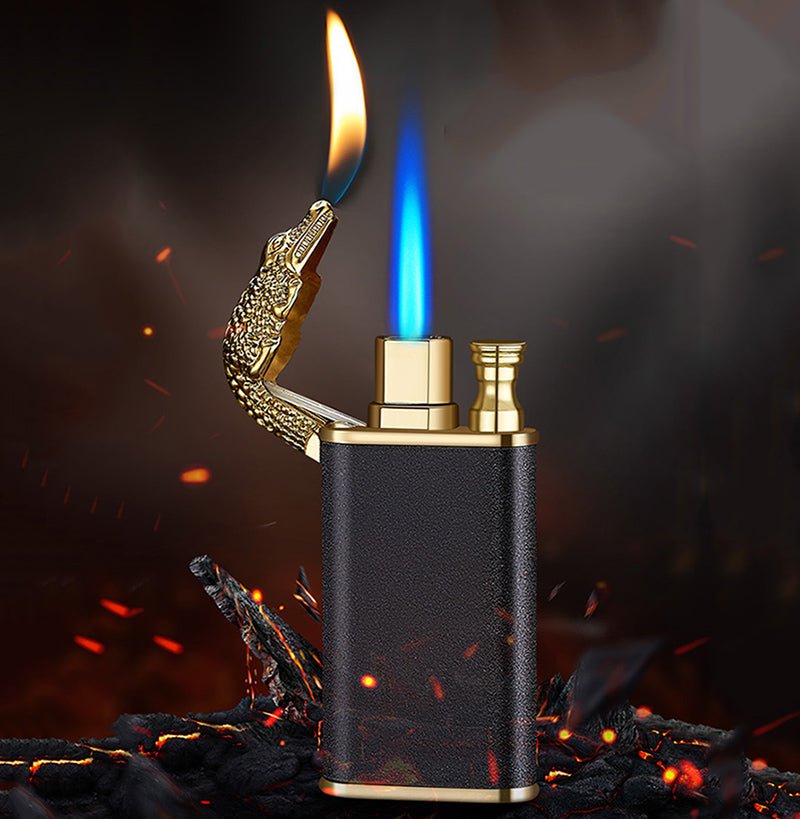 STORAZONE Kitchen Creative Blue Flame Lighter Dolphin Dragon Tiger Double Fire Metal Winproof Lighter Inflatable Lighter