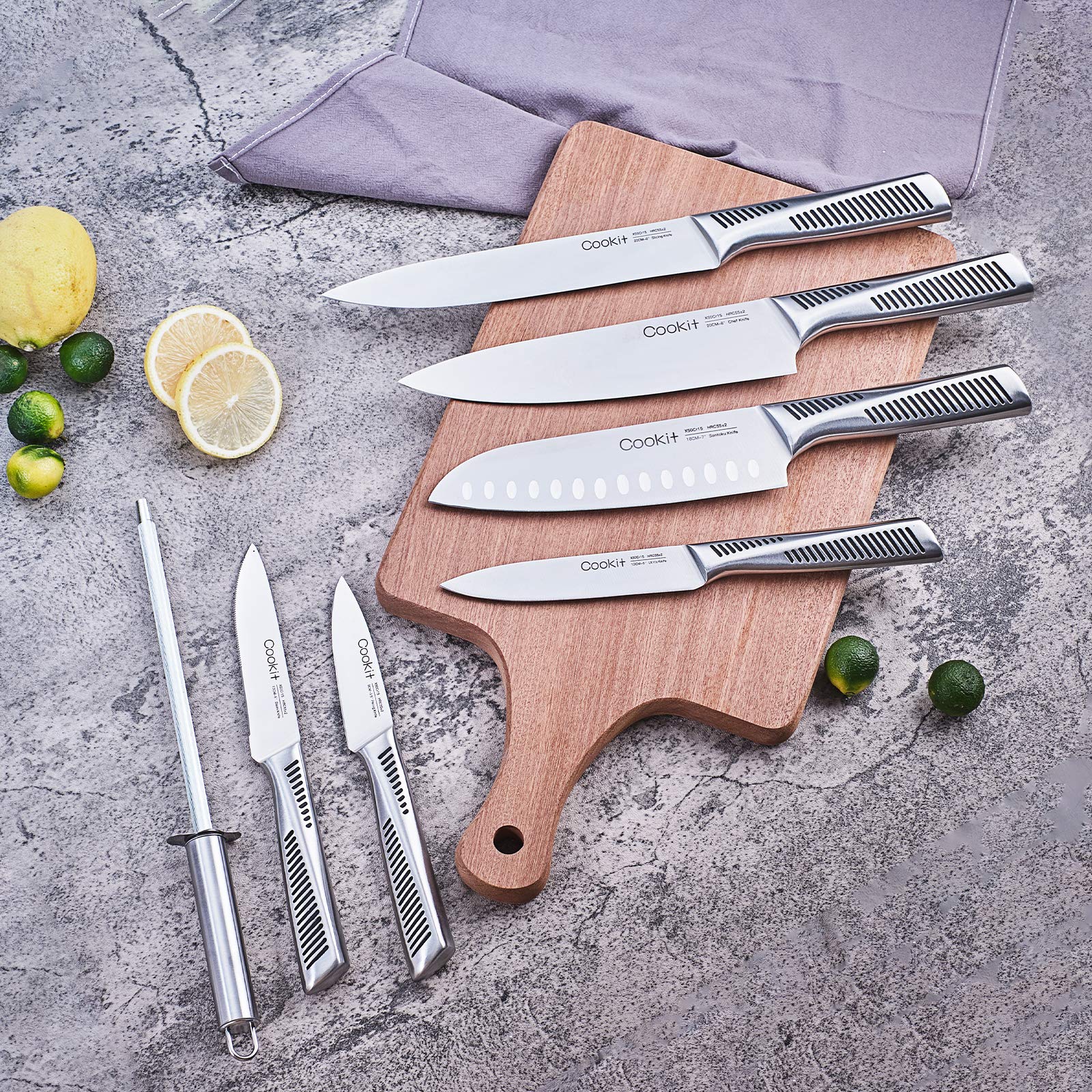 STORAZONE Kitchen default Kitchen Knife Set, 15 Piece Knife Sets with Block, Chef Knives with Non-Slip German Stainless Steel Hollow Handle Cutlery Set with Multifunctional Scissors Knife Sharpener  Amazon Platform Banned