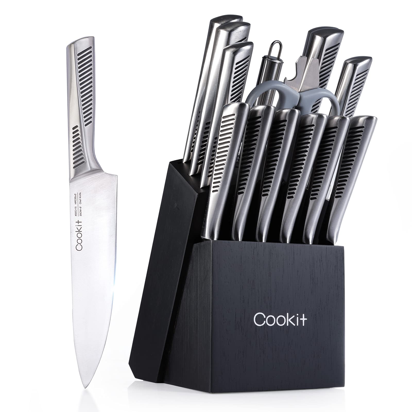 STORAZONE Kitchen default Kitchen Knife Set, 15 Piece Knife Sets with Block, Chef Knives with Non-Slip German Stainless Steel Hollow Handle Cutlery Set with Multifunctional Scissors Knife Sharpener  Amazon Platform Banned