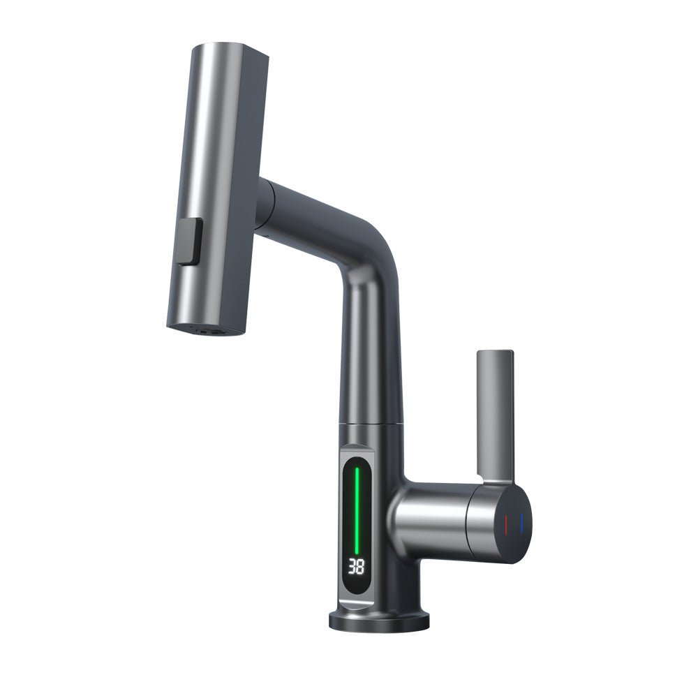 STORAZONE Kitchen Gun gray digital display Intelligent Digital Display Faucet Pull-out Basin Faucet Temperature Digital Display Rotation