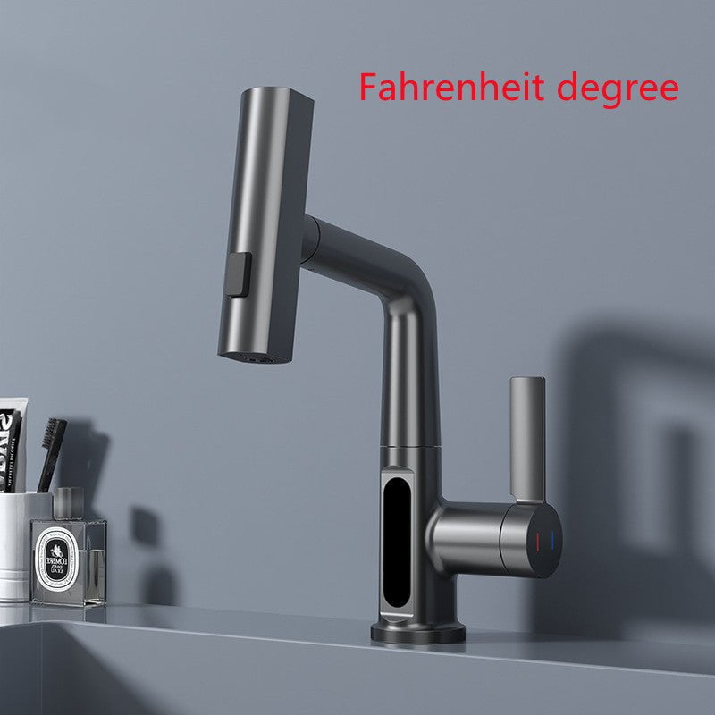 STORAZONE Kitchen Gun gray Fahrenheit display Intelligent Digital Display Faucet Pull-out Basin Faucet Temperature Digital Display Rotation