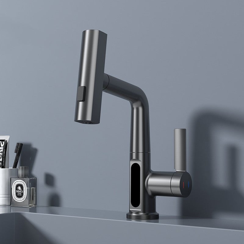 STORAZONE Kitchen Gun gray without digital displ Intelligent Digital Display Faucet Pull-out Basin Faucet Temperature Digital Display Rotation