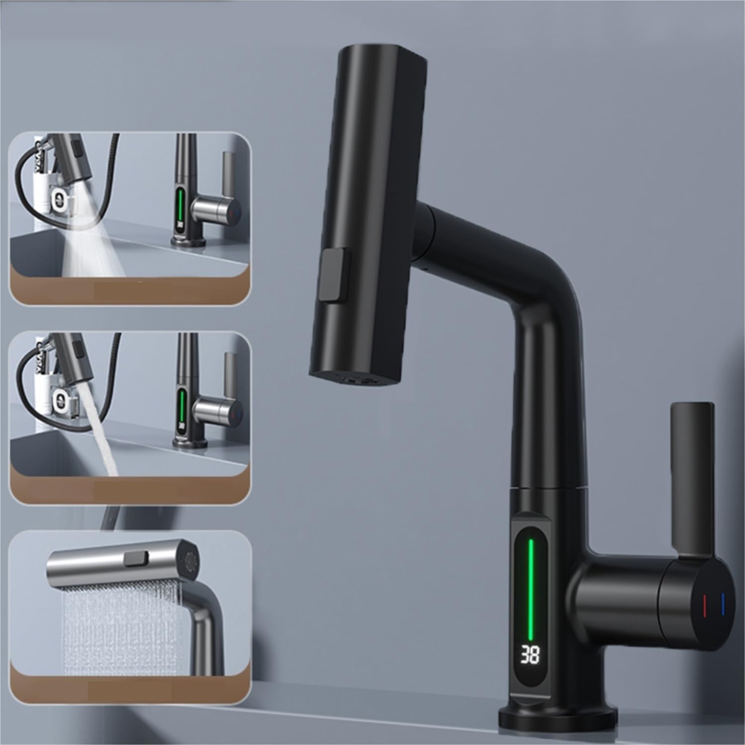 STORAZONE Kitchen Intelligent Digital Display Faucet Pull-out Basin Faucet Temperature Digital Display Rotation