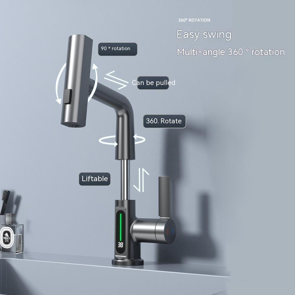 STORAZONE Kitchen Intelligent Digital Display Faucet Pull-out Basin Faucet Temperature Digital Display Rotation