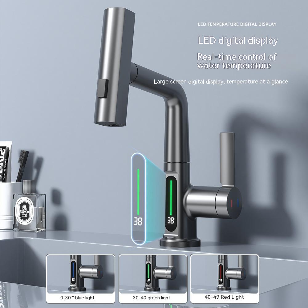 STORAZONE Kitchen Intelligent Digital Display Faucet Pull-out Basin Faucet Temperature Digital Display Rotation