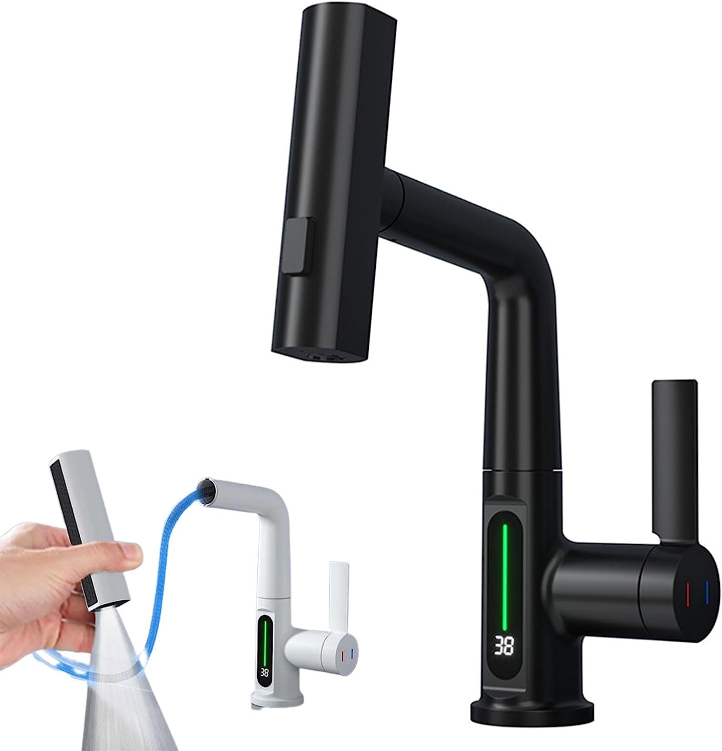 STORAZONE Kitchen Intelligent Digital Display Faucet Pull-out Basin Faucet Temperature Digital Display Rotation