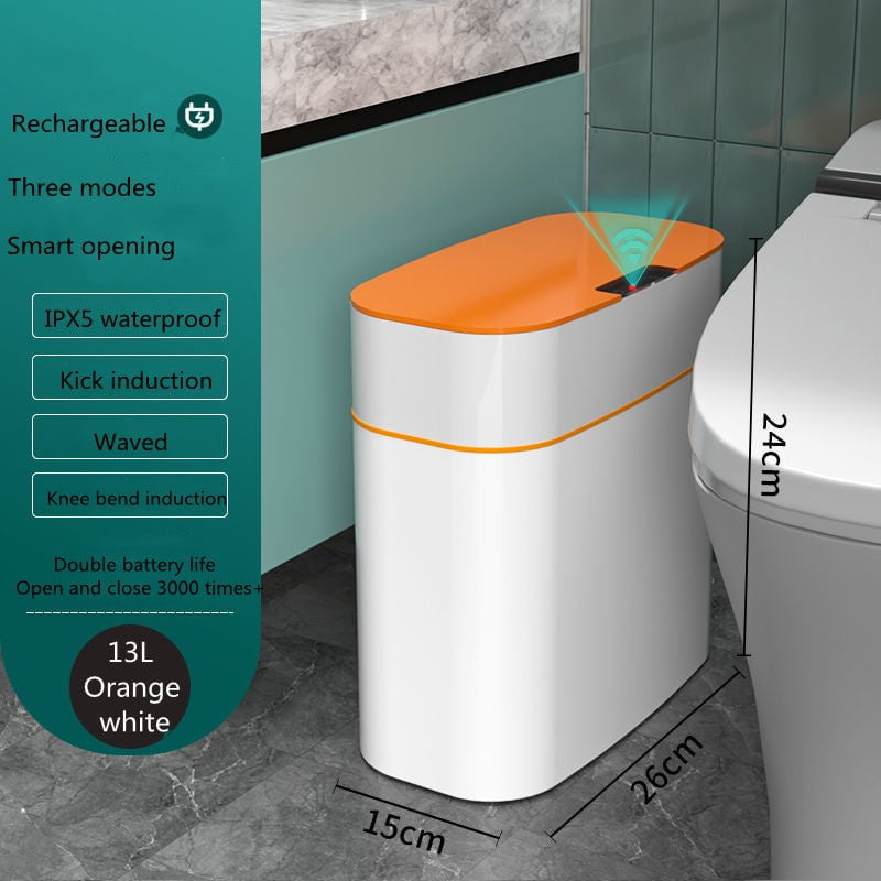 STORAZONE Kitchen Orange / 13L Smart Trash Can With Lid For Bedroom And Living Room Kitchen Storage Box Trash Can Induction Small Car Box Automatic Smart Dustbin Smart Trash Bin