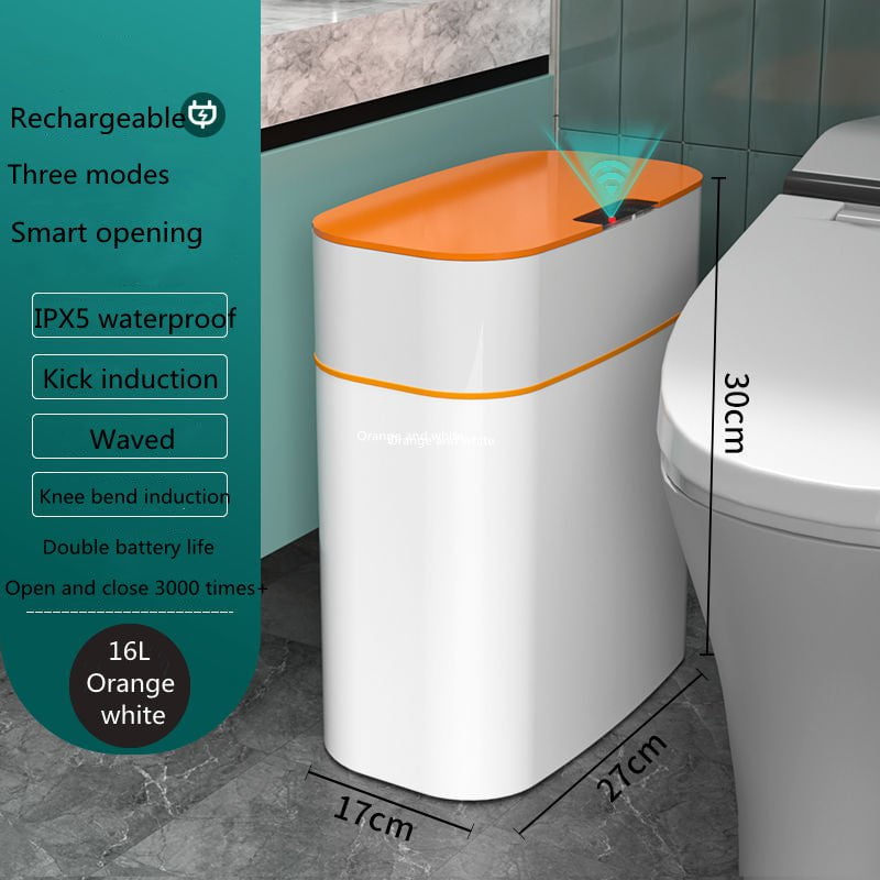 STORAZONE Kitchen Orange / 16L Smart Trash Can With Lid For Bedroom And Living Room Kitchen Storage Box Trash Can Induction Small Car Box Automatic Smart Dustbin Smart Trash Bin