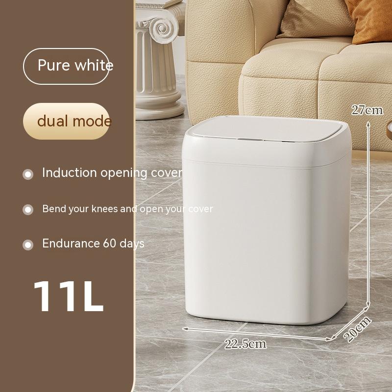 STORAZONE Kitchen Pure white battery version / 11L Smart Trash Can With Lid For Bedroom And Living Room Kitchen Storage Box Trash Can Induction Small Car Box Automatic Smart Dustbin Smart Trash Bin