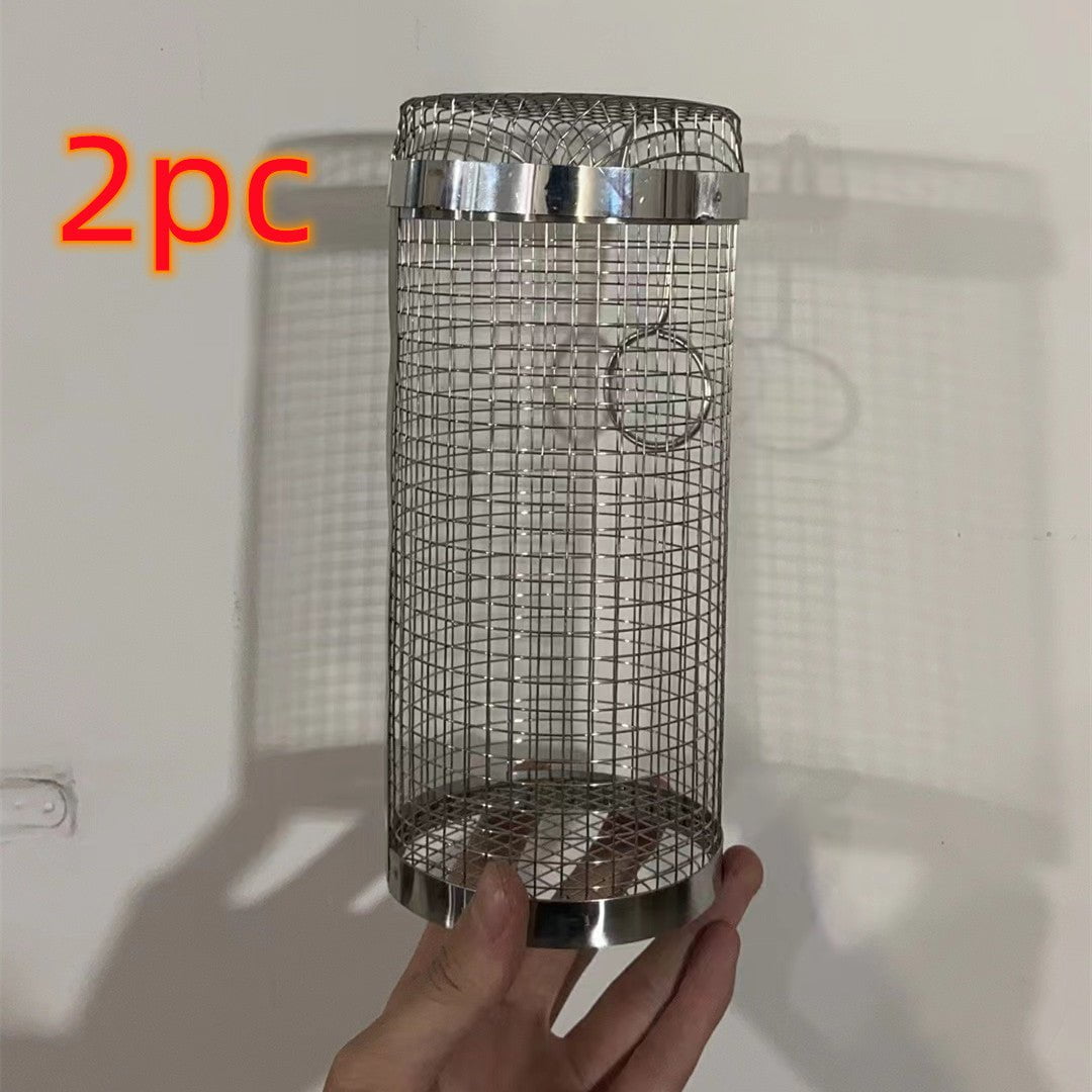 STORAZONE Kitchen Silver / 20x10x10cm / 2PCS Rolling Grilling Basket Metal BBQ Barbecue Basket Net Portable Outdoor Camping Barbecue Rack Kitchen Gadgets