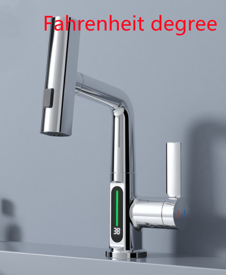 STORAZONE Kitchen Silver Fahrenheit display Intelligent Digital Display Faucet Pull-out Basin Faucet Temperature Digital Display Rotation