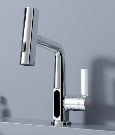 STORAZONE Kitchen Silver Without Digital Display Intelligent Digital Display Faucet Pull-out Basin Faucet Temperature Digital Display Rotation