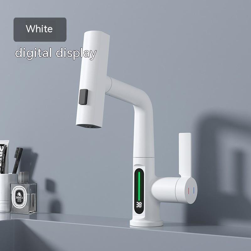 STORAZONE Kitchen White Digital Display Intelligent Digital Display Faucet Pull-out Basin Faucet Temperature Digital Display Rotation