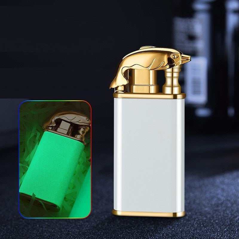 STORAZONE Kitchen White dolphin luminous / 1PCS Creative Blue Flame Lighter Dolphin Dragon Tiger Double Fire Metal Winproof Lighter Inflatable Lighter