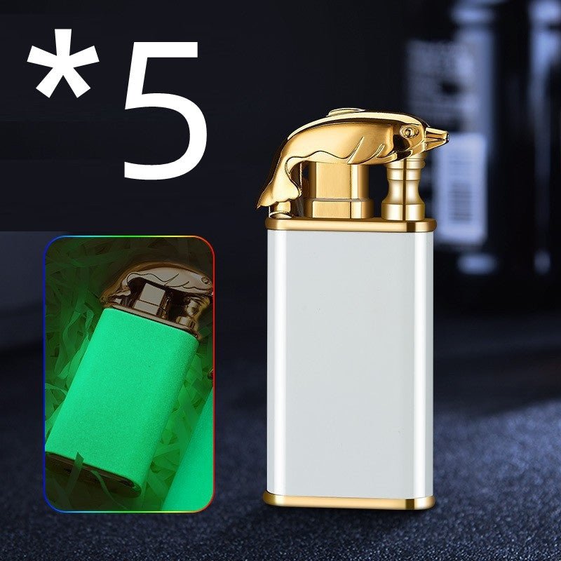 STORAZONE Kitchen White dolphin luminous / 5PCS Creative Blue Flame Lighter Dolphin Dragon Tiger Double Fire Metal Winproof Lighter Inflatable Lighter