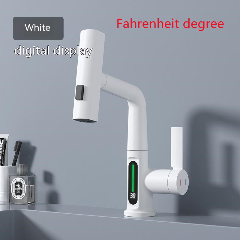 STORAZONE Kitchen White Fahrenheit display Intelligent Digital Display Faucet Pull-out Basin Faucet Temperature Digital Display Rotation