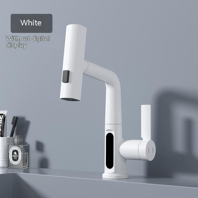 STORAZONE Kitchen White Without Digital Display Intelligent Digital Display Faucet Pull-out Basin Faucet Temperature Digital Display Rotation