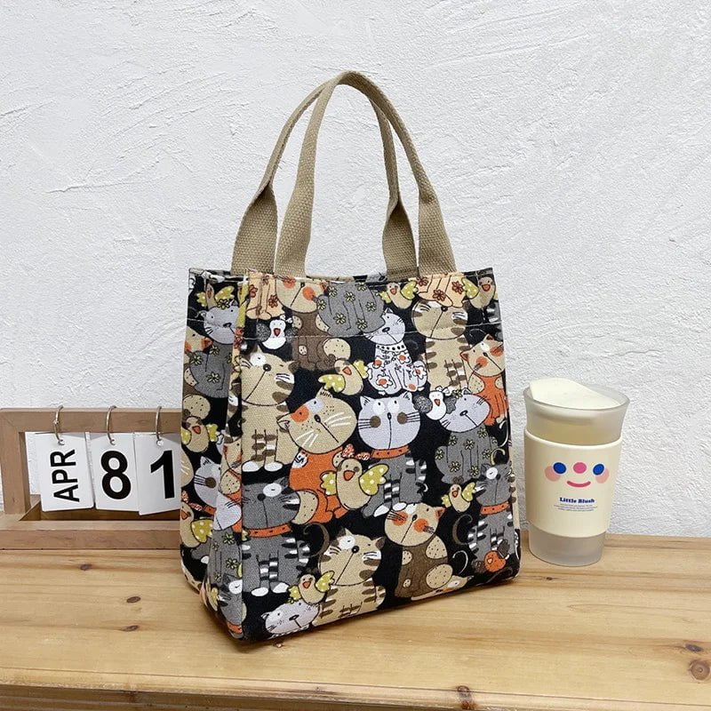 Storazone kitty 1 / (20cm<Max Length<30cm) Fashionable Top-handle Bag with Cute Cat Pattern, Portable Mommy Bag for Women