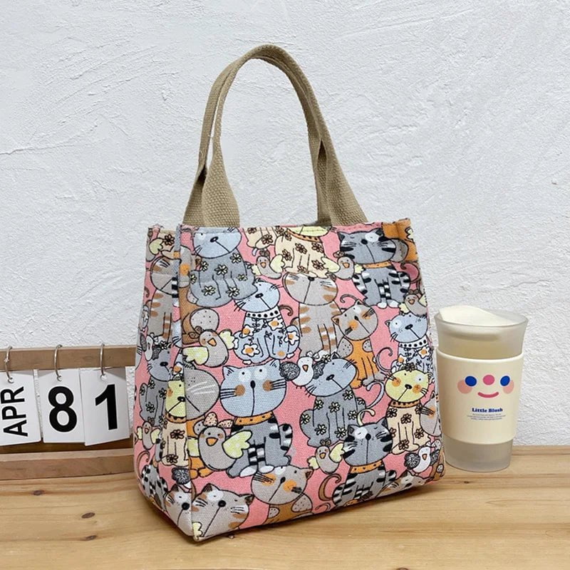 Storazone kitty 2 / (20cm<Max Length<30cm) Fashionable Top-handle Bag with Cute Cat Pattern, Portable Mommy Bag for Women