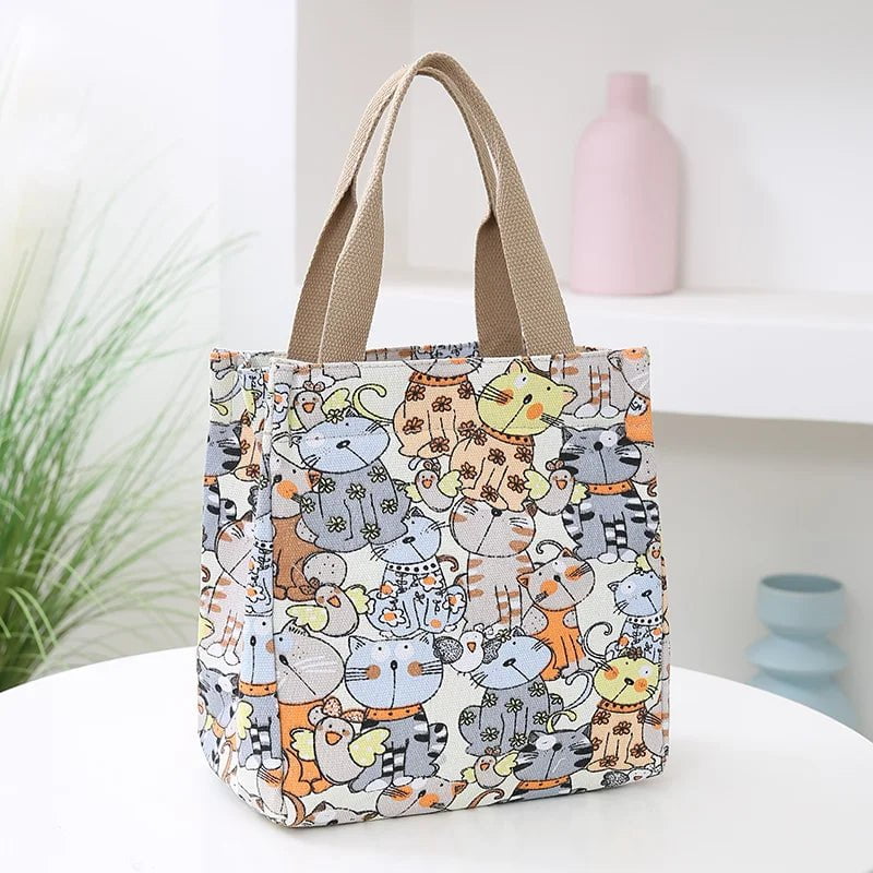 Storazone kitty / (20cm<Max Length<30cm) Fashionable Top-handle Bag with Cute Cat Pattern, Portable Mommy Bag for Women