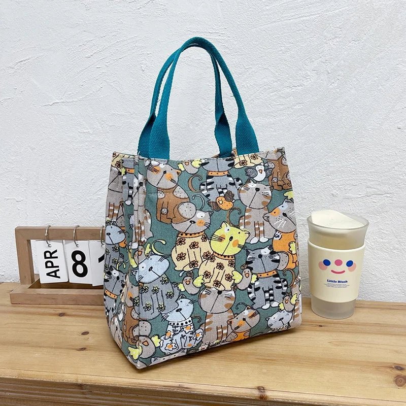 Storazone kitty 3 / (20cm<Max Length<30cm) Fashionable Top-handle Bag with Cute Cat Pattern, Portable Mommy Bag for Women